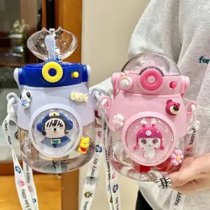 3D Cartoon Character Water Bottles for Kids | 600ml Leak-Proof BPA-Free Sipper with Strap & Fun Charms