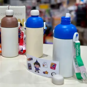 500ml Cartoon Kids Water Bottle – Insulated Stainless Steel Flask with Strap | Keeps Water Cold for 8 Hours