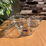 Set of 3 Round Tempered Glass Bakeware Bowl With Cover Transparent Food Storage