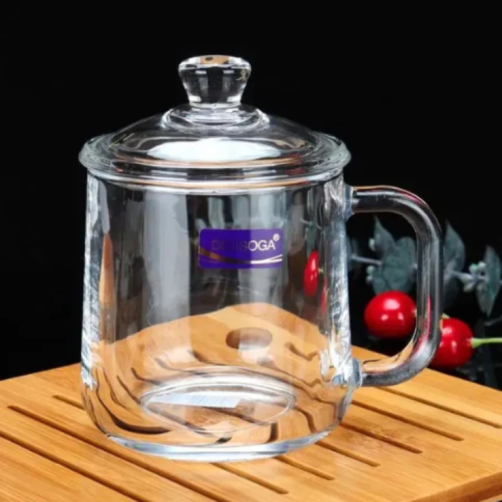 360ml Transparent Coffee Mug With Glass Lid-Premium Glass Ware Cup
