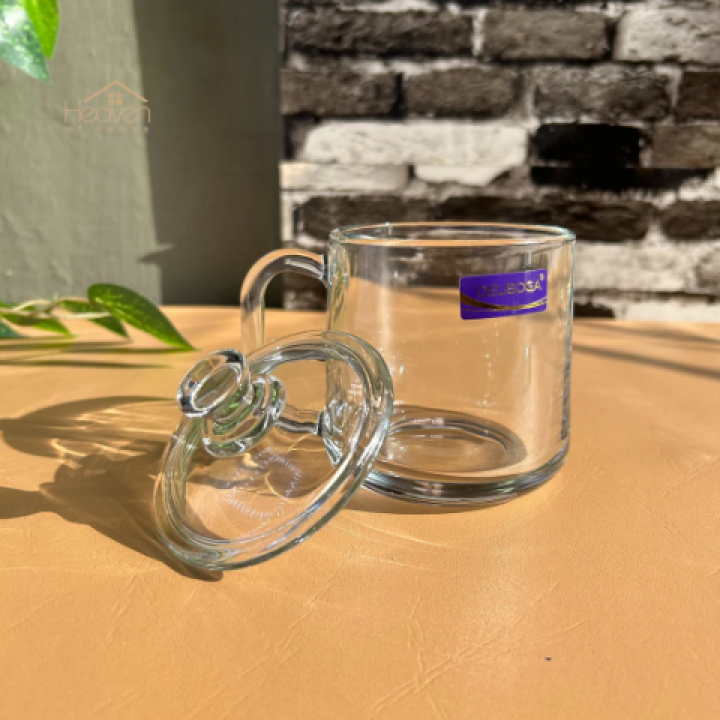 360ml Transparent Coffee Mug With Glass Lid-Premium Glass Ware Cup