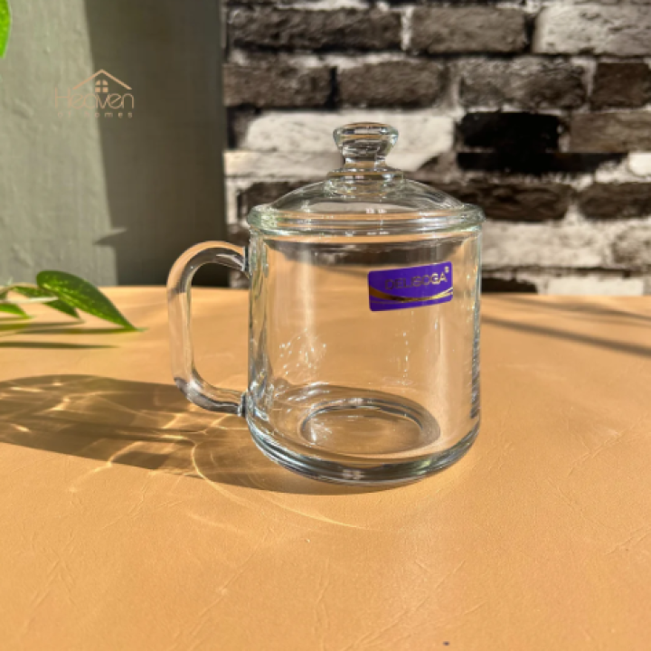 360ml Transparent Coffee Mug With Glass Lid-Premium Glass Ware Cup