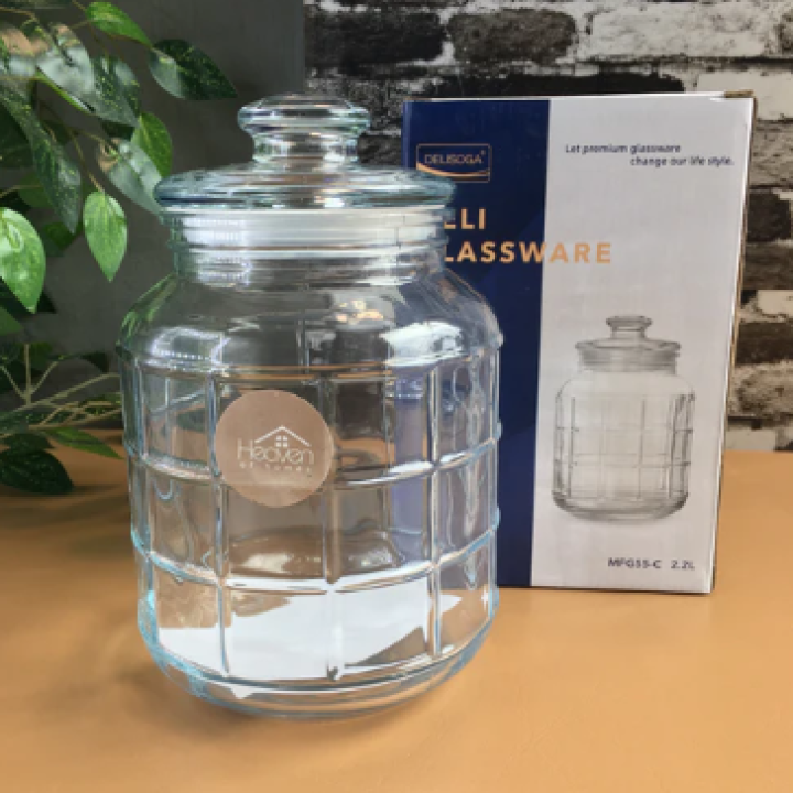 Air Tight Glass Jar 2.2 Litters Capacity Clear Glass Storage Jar