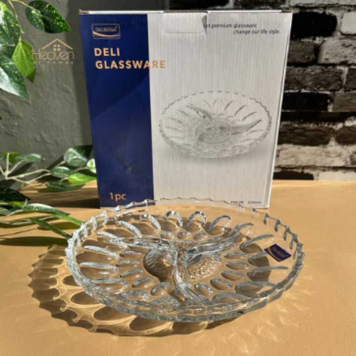 Glass Dry Fruit Dish Candy Tray With Partitions Clear Glass 9 inches