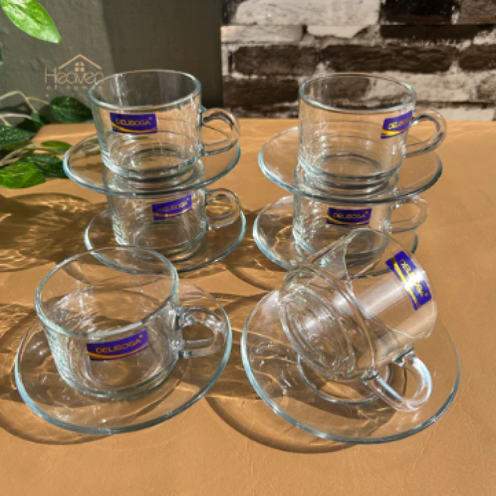Elegant Transparent Design Set of 6 Cup Saucer