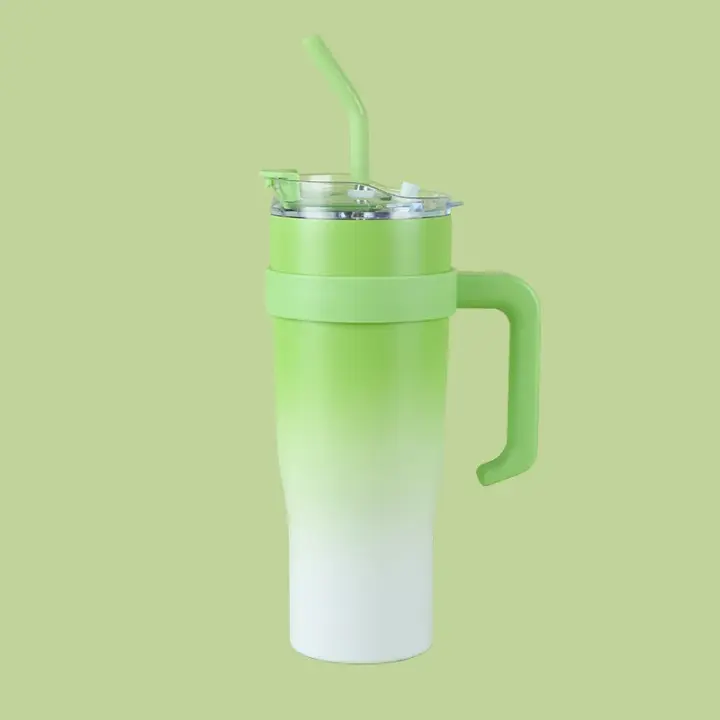 1.1L Gradient Travel Tumbler with Handle & Straw – Leak-Proof Reusable Mug for Cold & Hot Drinks