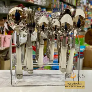 29 Pcs Stainless Steel Cutlery Set with Stand – Elegant Spoon, Fork & Knife Set for Dining